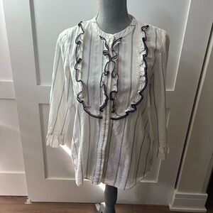 Karl Lagerfeld White Blouse with Black Trim , button down , S , new without tag